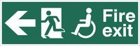 Fire Exit Wheelchair Running Man Arrow Left Sign, Self Adhesive Vinyl, 1mm PVC,