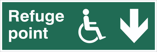 Refuge Point Wheelchair Arrow Down Sign, Self Adhesive Vinyl, 1mm PVC,