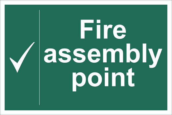 Fire Assembly Point Tick Sign, Self Adhesive Vinyl, 1mm PVC, 5mm Correx Board