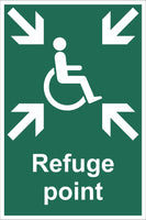 Refuge Point Wheelchair Sign, Self Adhesive Vinyl, 1mm PVC, 5mm Correx Board