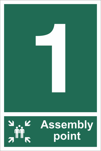No 1 Assembly Point With Family Sign, Self Adhesive Vinyl, 1mm PVC,