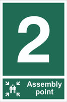 No 2 Assembly Point With Family Sign, Self Adhesive Vinyl, 1mm PVC,