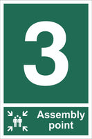 No 3 Assembly Point With Family Sign, Self Adhesive Vinyl, 1mm PVC,