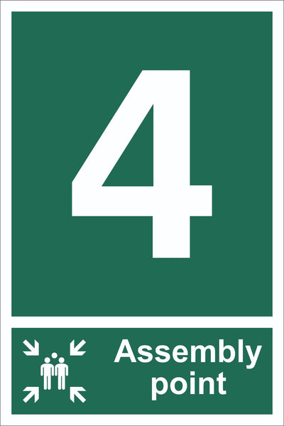 No 4 Assembly Point With Family Sign, Self Adhesive Vinyl, 1mm PVC,