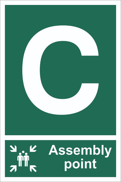 Letter C Assembly Point With Family Sign, Self Adhesive Vinyl, 1mm PVC,