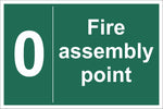 No 0 Fire Assembly Point Sign, Self Adhesive Vinyl, 1mm PVC, 5mm Correx Board