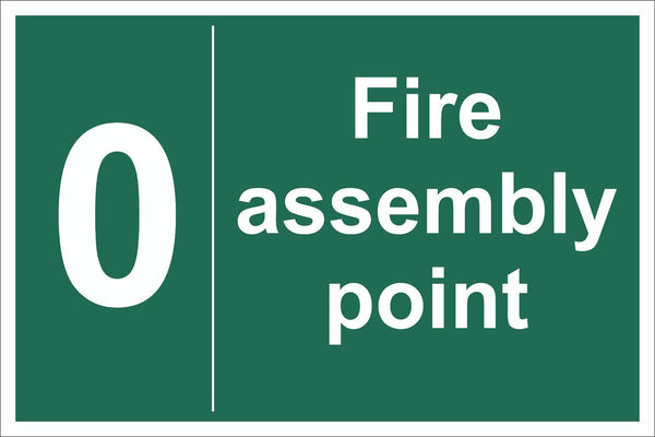 No 0 Fire Assembly Point Sign, Self Adhesive Vinyl, 1mm PVC, 5mm Correx Board