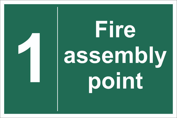 No 1 Fire Assembly Point Sign, Self Adhesive Vinyl, 1mm PVC, 5mm Correx Board