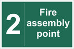 No 2 Fire Assembly Point Sign, Self Adhesive Vinyl, 1mm PVC, 5mm Correx Board