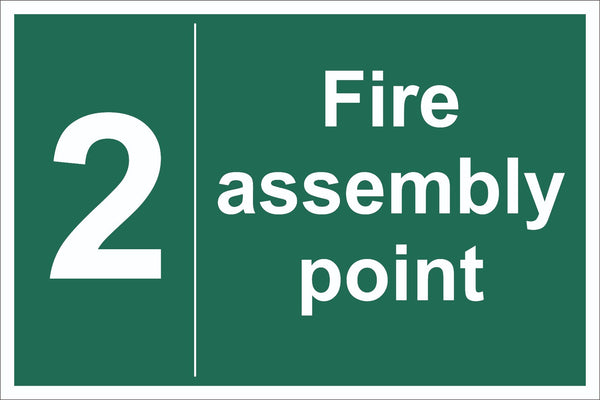No 2 Fire Assembly Point Sign, Self Adhesive Vinyl, 1mm PVC, 5mm Correx Board
