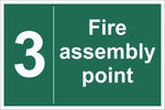 No 3 Fire Assembly Point Sign, Self Adhesive Vinyl, 1mm PVC, 5mm Correx Board