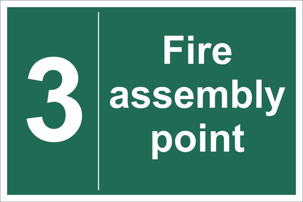 No 3 Fire Assembly Point Sign, Self Adhesive Vinyl, 1mm PVC, 5mm Correx Board