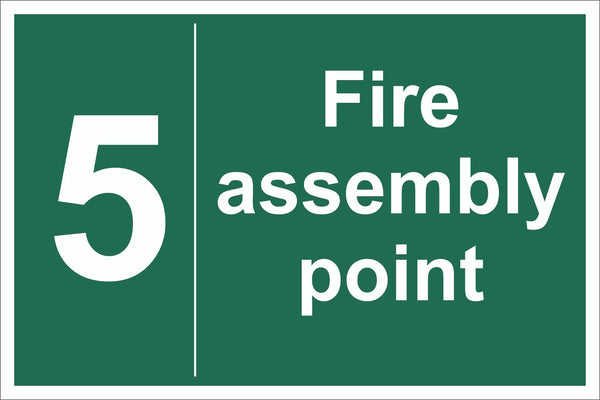 No 5 Fire Assembly Point Sign, Self Adhesive Vinyl, 1mm PVC, 5mm Correx Board