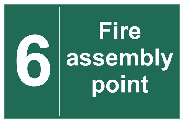 No 6 Fire Assembly Point Sign, Self Adhesive Vinyl, 1mm PVC, 5mm Correx Board