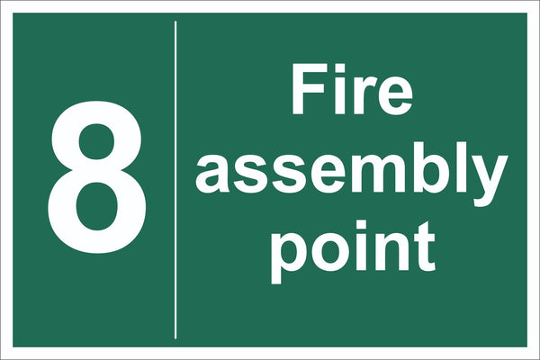 No 8 Fire Assembly Point Sign, Self Adhesive Vinyl, 1mm PVC, 5mm Correx Board