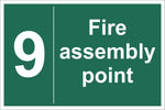 No 9 Fire Assembly Point Sign, Self Adhesive Vinyl, 1mm PVC, 5mm Correx Board