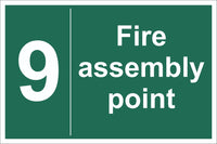 No 9 Fire Assembly Point Sign, Self Adhesive Vinyl, 1mm PVC, 5mm Correx Board