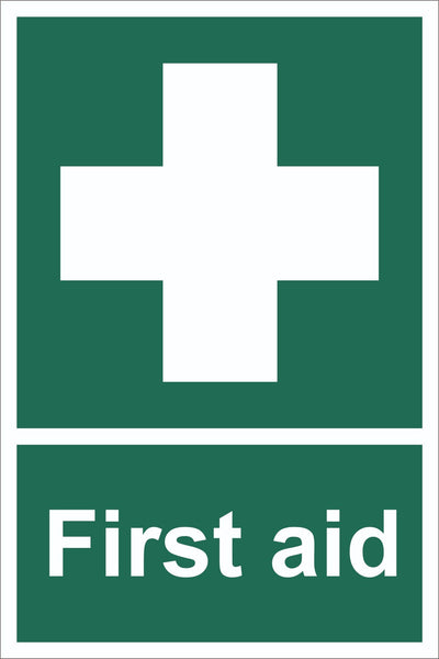 First Aid Sign, Self Adhesive Vinyl, 1mm PVC, 5mm Correx Board