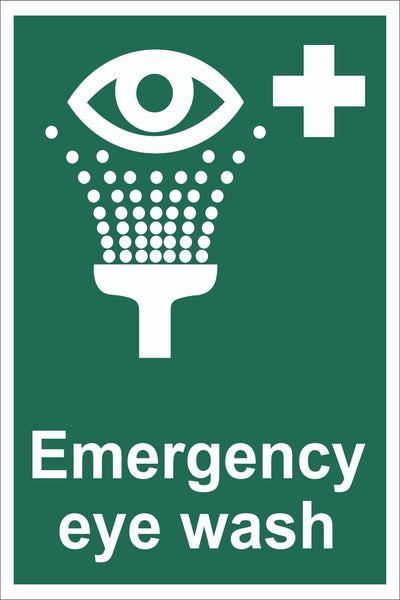 Emergency Eye Wash Sign, Self Adhesive Vinyl, 1mm PVC, 5mm Correx Board