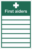 First Aiders Blanks Sign, Self Adhesive Vinyl, 1mm PVC, 5mm Correx Board
