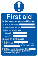 First Aid Instruction Sign, Self Adhesive Vinyl, 1mm PVC, 5mm Correx Board