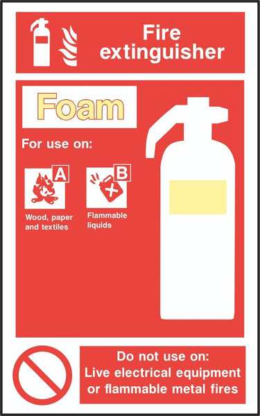 Fire Extinguisher Foam Sign, Self Adhesive Vinyl, 1mm PVC, 5mm Correx Board