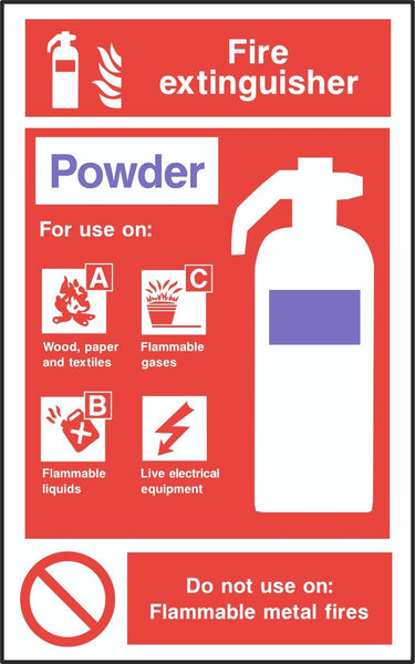 Fire Extinguisher Powder Sign, Self Adhesive Vinyl, 1mm PVC,