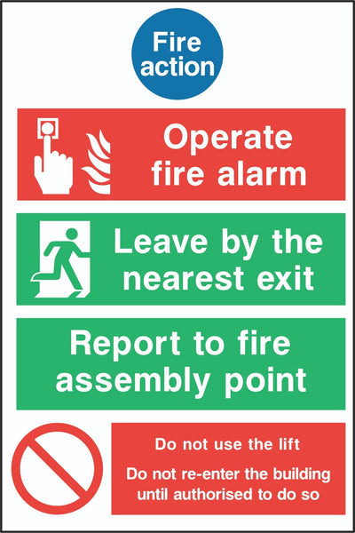 Fire Action Sign, Self Adhesive Vinyl, 1mm PVC, 5mm Correx Board