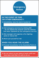 Emergency Action Sign, Self Adhesive Vinyl, 1mm PVC, 5mm Correx Board