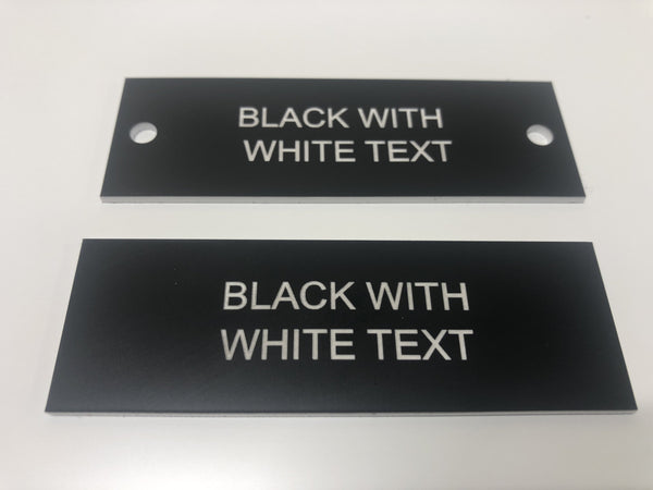 Engraved Acrylic Labels, BLACK with WHITE TEXT, Multiple Sizes and Options