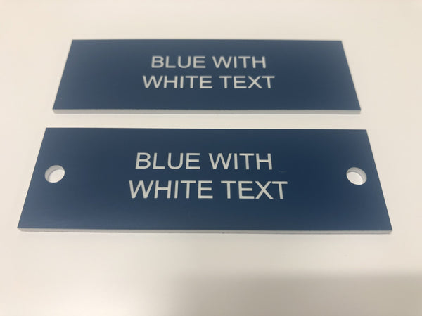 Engraved Acrylic Labels, BLUE with WHITE TEXT, Multiple Sizes and Options