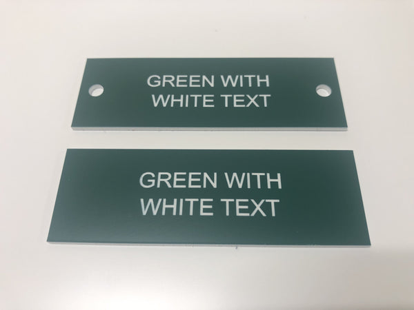 Engraved Acrylic Labels, GREEN with WHITE TEXT, Multiple Sizes and Options