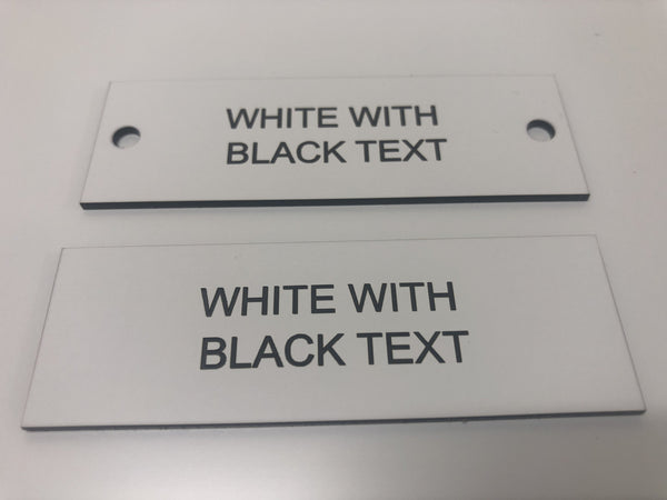 Engraved Acrylic Labels, WHITE with BLACK TEXT, Multiple Sizes and Options
