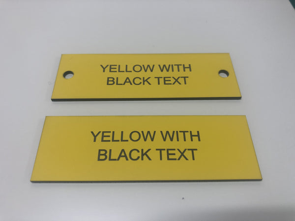 Engraved Acrylic Labels, YELLOW with BLACK TEXT, Multiple Sizes and Options